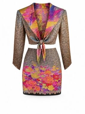 Platinum by Dorothy Schoelen Floral Multicolor Skirt Suit 4P